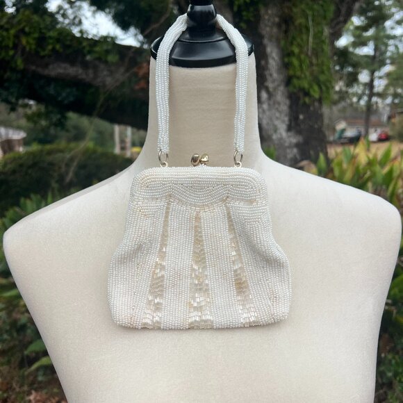 unbranded Handbags - Vintage White Beaded Evening Bag Made in Korea 1950s Formal Bridal Purse